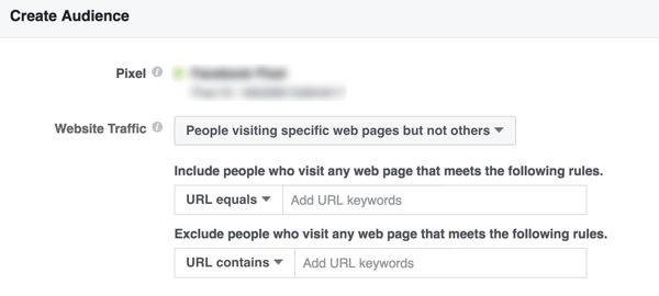 उन लोगों के फेसबुक कस्टम दर्शकों का निर्माण करें जो आपकी साइट के विशिष्ट पृष्ठों पर जाते हैं।