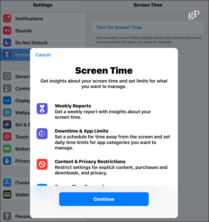 स्क्रीन समय iOS 12 सक्षम करें