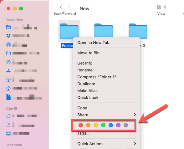 Mac पर किसी फ़ोल्डर में डिफ़ॉल्ट रंग टैग सेट करना