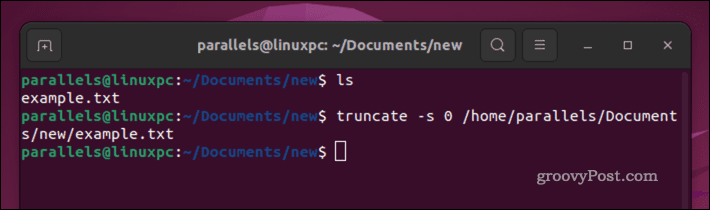 ट्रंकेट कमांड का उपयोग करके एक लिनक्स फ़ाइल को खाली करना