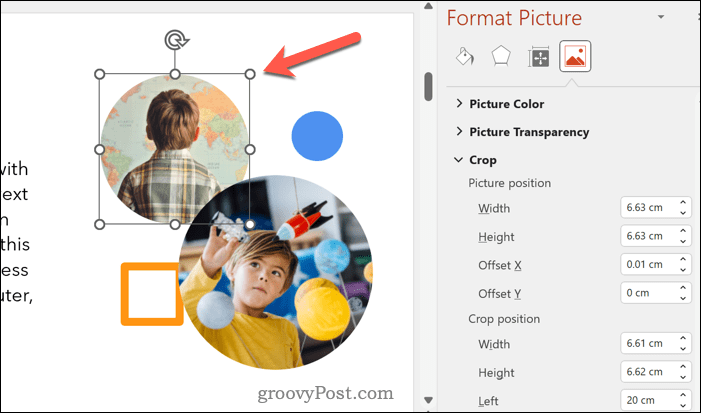 मैन्युअल रूप से पावरपॉइंट छवियों का आकार बदलें