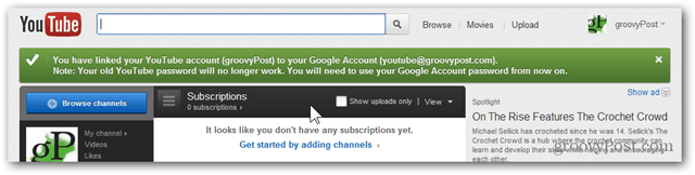 YouTube खाते को नए Google खाते से लिंक करें - पुष्टि - खाता माइग्रेट