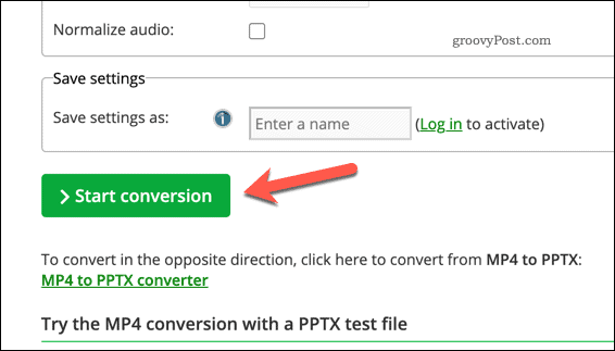एक ऑनलाइन सेवा का उपयोग करके वीडियो के लिए PPTX फ़ाइल परिवर्तित करना