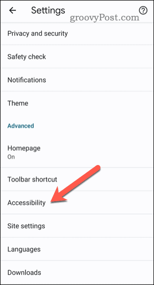 मोबाइल पर क्रोम में एक्सेसिबिलिटी सेटिंग्स खोलें