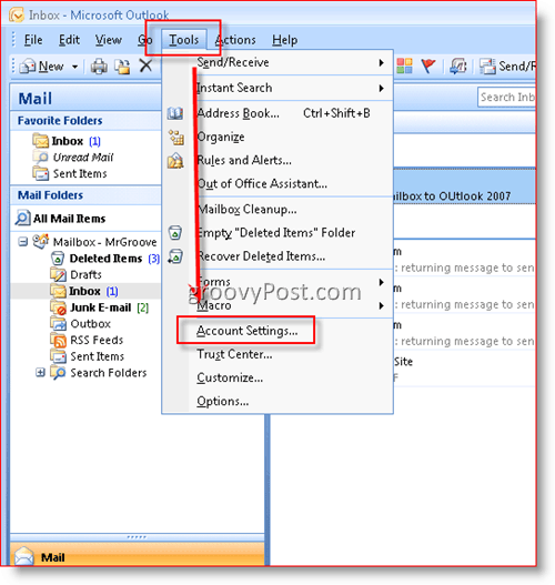 Outlook 2007 में मेलबॉक्स जोड़ें:: groovyPost.com