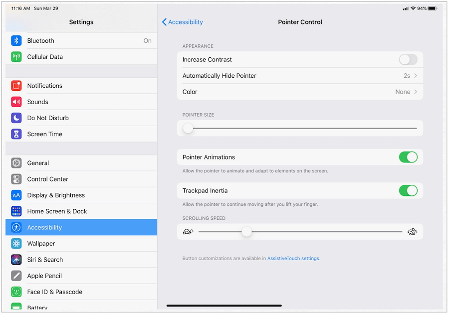 iPad सूचक नियंत्रण