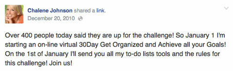 chalene जॉनसन 30 दिन चुनौती फेसबुक पोस्ट