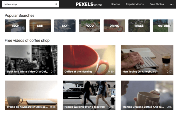 Pexels वीडियो वीडियो फुटेज के लिए एक कीवर्ड खोज करना आसान बनाता है।