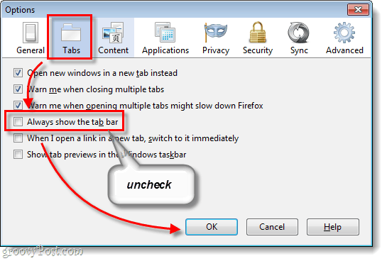 फ़ायरफ़ॉक्स 4 टैब विकल्प और हमेशा टैब बार अनियंत्रित दिखाते हैं