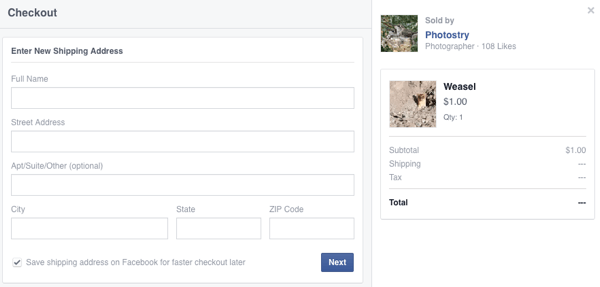 ग्राहक पहले फेसबुक खरीद के लिए शिपिंग विवरण दर्ज करें
