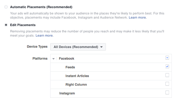 अपने फेसबुक विज्ञापन के लिए स्थान चुनें।