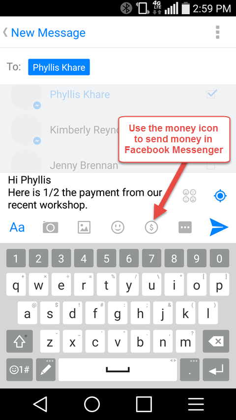 facebook मैसेंजर में पैसे का ऑप्शन भेजें