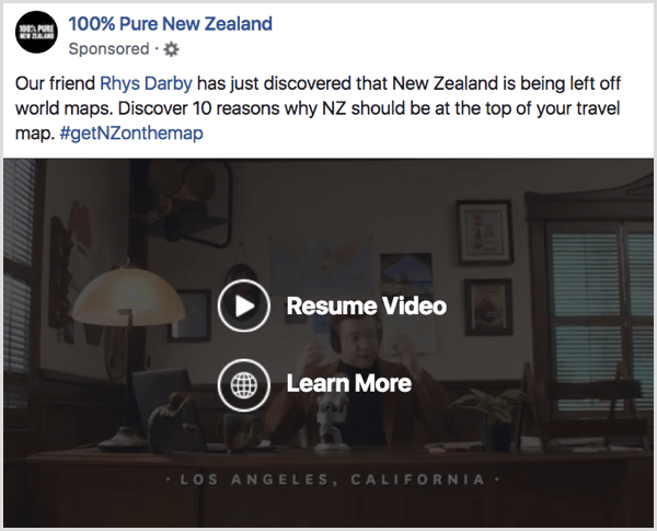 फेसबुक वीडियो विज्ञापन जागरूकता उदाहरण