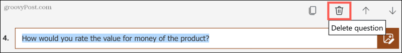 Microsoft प्रपत्रों में एक प्रश्न हटाएं