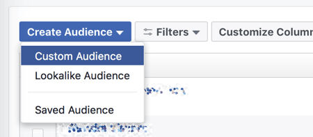 फेसबुक विज्ञापन प्रबंधक में एक कस्टम ऑडियंस बनाएं।
