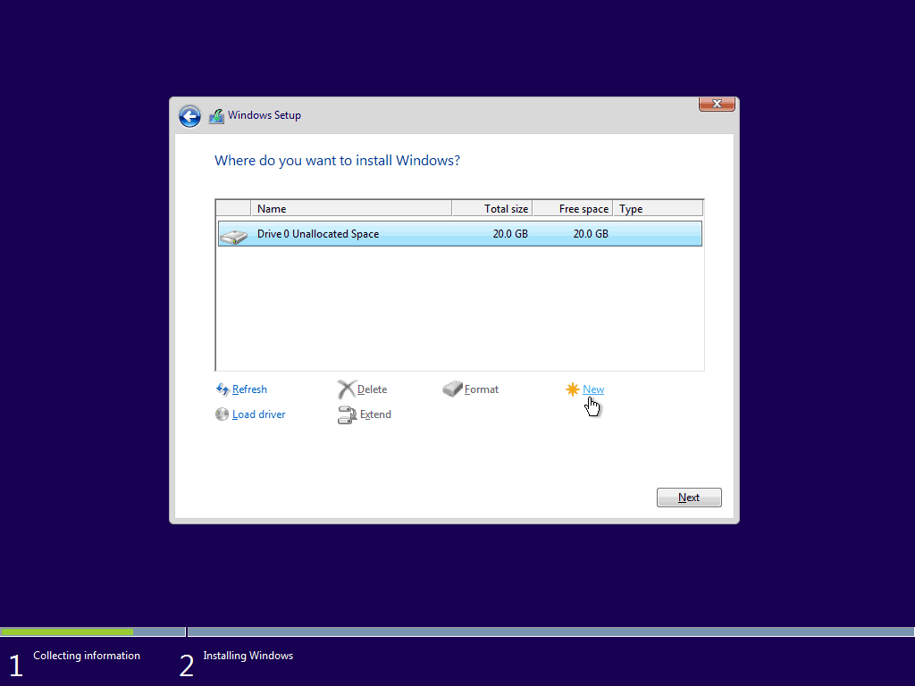 07 Unallocated Space 5 Windows 10 Clean Install से नया विभाजन बनाएँ
