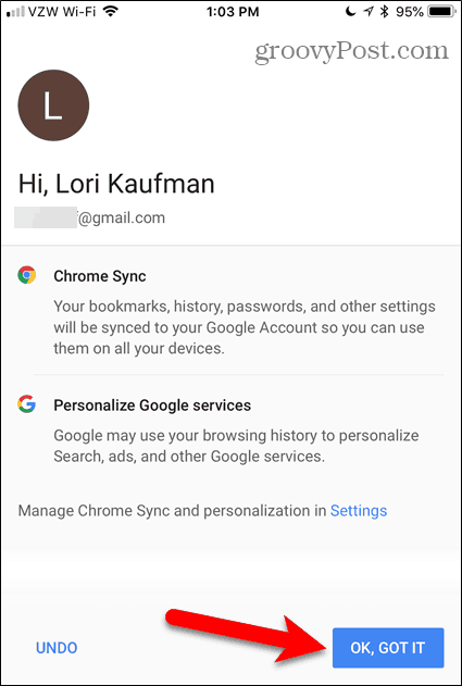 IOS के लिए Chrome में OK पर टैप करें