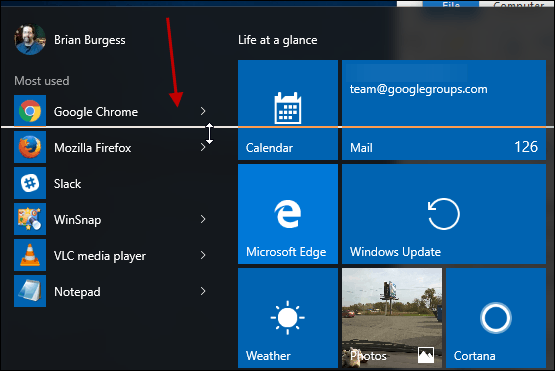 Windows 10 प्रारंभ मेनू का आकार बदलें