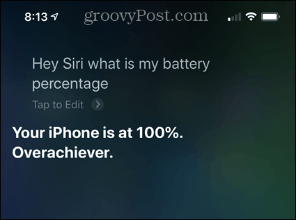 सिरी का उपयोग करके iPhone बैटरी प्रतिशत की जांच करें