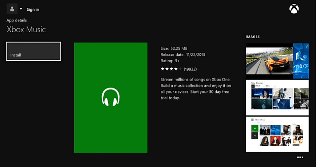 Xbox संगीत अनुप्रयोग