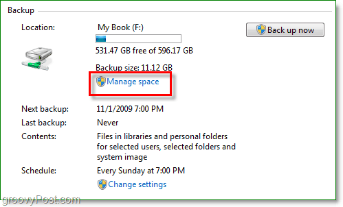 विंडोज 7 बैकअप - अपने डिस्क बैकअप स्थान का प्रबंधन करें
