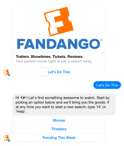 फैंडैंगो का फेसबुक मैसेंजर चैटबोट मूवी सिलेक्शन के जरिए यूजर्स को गाइड करने में मदद करता है।