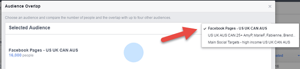 फेसबुक विज्ञापन दर्शकों के मुख्य दर्शकों के चयन मेनू को ओवरलैप करता है