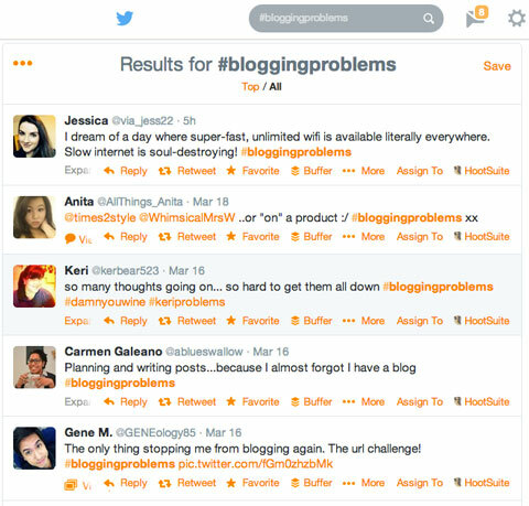 ट्विटर में #blogproblems हैशटैग सर्च