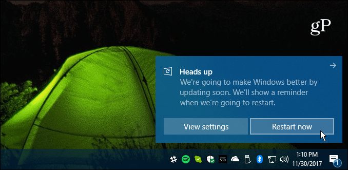 Windows 10 संचयी अद्यतन को पुनरारंभ करें