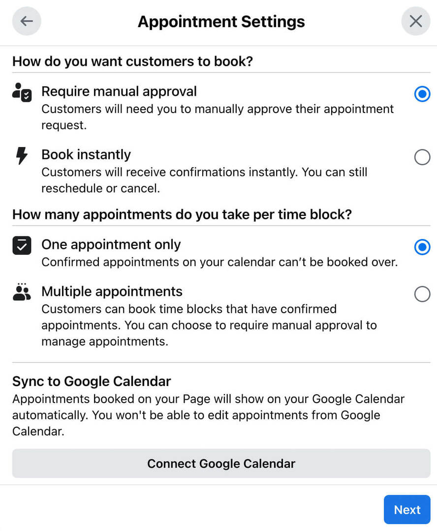 How-to-create-book-now-action-button-for-classic-facebook-page-confirm-appointment-settings-review-appointments-manually-use-native-prevent-double-bookings-sync-google-calendar- उदाहरण-7