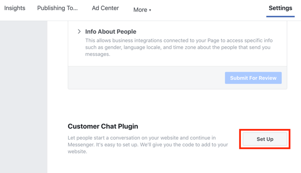 फेसबुक के साथ Google टैग प्रबंधक का उपयोग करें, चरण 9, अपना फेसबुक ग्राहक चैट प्लगइन सेट करें