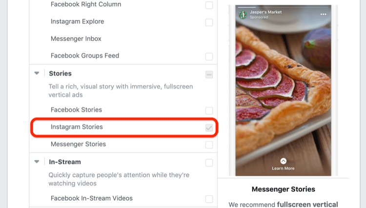 Instagram कहानियां प्लेसमेंट विकल्प