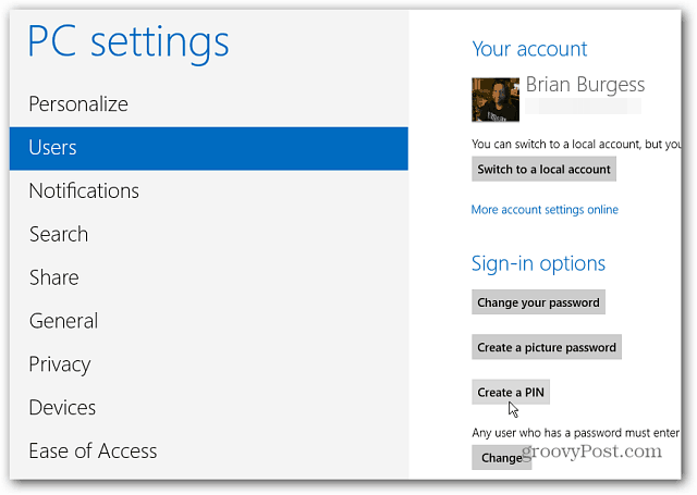 विंडोज 8: लॉग ऑन करने के लिए एक पिन नंबर बनाएं