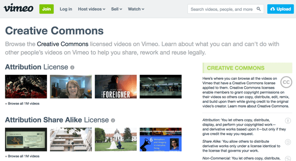 Vimeo समूह वीडियो फुटेज लाइसेंस प्रकार द्वारा और दाईं ओर प्रत्येक प्रकार के स्पष्टीकरण शामिल करता है।