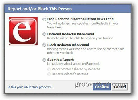 फेसबुक रिपोर्ट - ब्लॉक विकल्प
