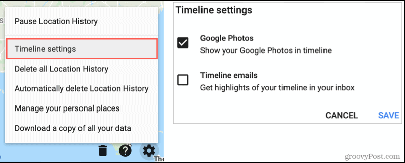 Google मानचित्र समयरेखा सेटिंग, Google फ़ोटो दिखाएं