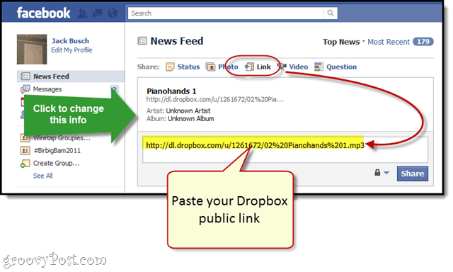 फेसबुक + ड्रॉपबॉक्स: आपके फेसबुक वॉल पर मुफ्त एमपी स्ट्रीमिंग
