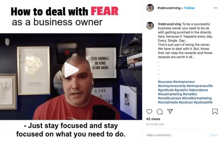 ब्रूस इरविंग इंस्टाग्राम एक व्यवसाय के मालिक के रूप में भय से निपटने के बारे में पोस्ट करते हैं