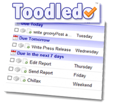 Toodledo सप्ताह के दिन दिखाते हैं