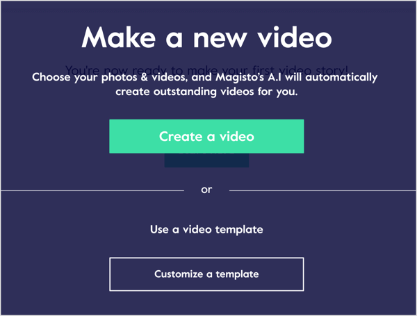 अपनी तस्वीरों और वीडियो क्लिप का उपयोग करके मैजिस्टो में एक वीडियो बनाएं या वीडियो टेम्पलेट से काम करें।