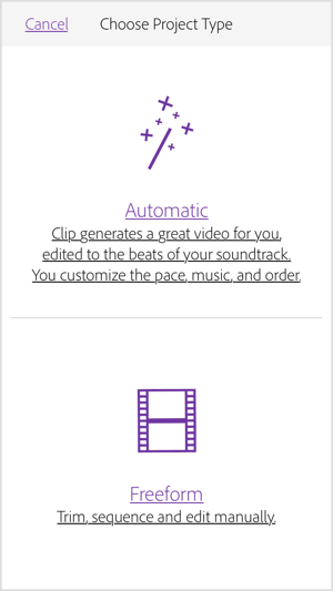 Adobe Premiere क्लिप आपके लिए एक वीडियो बनाने के लिए स्वचालित का चयन करें।