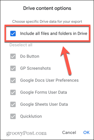 Google टेकआउट में सभी फ़ाइलें और फ़ोल्डर शामिल हैं