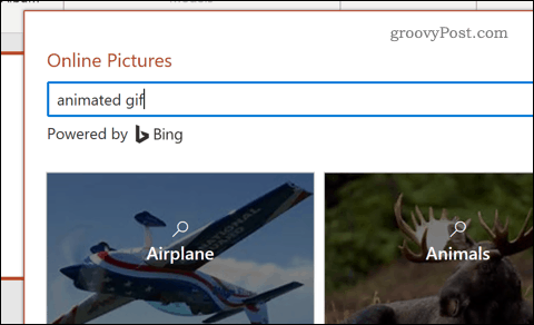 PowerPoint में एक एनिमेटेड GIF के लिए खोज