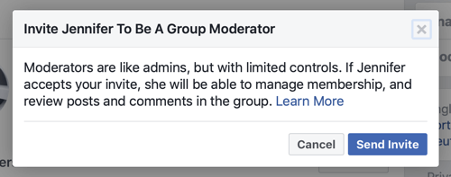 अपने फेसबुक समूह समुदाय को कैसे सुधारें, फेसबुक संदेश का उदाहरण जब एक सदस्य को एक समूह मॉडरेटर के रूप में चुना जाता है