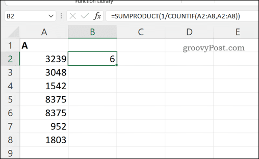 Excel में किसी कक्ष श्रेणी में अद्वितीय मानों की कुल संख्या की गणना करना