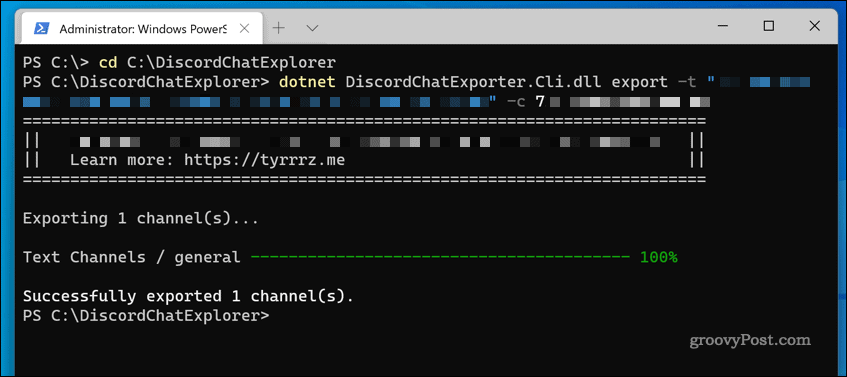 Windows 11 पर DiscordChatExplorer का उपयोग सर्वर चैट लॉग डाउनलोड करने के लिए किया जा रहा है