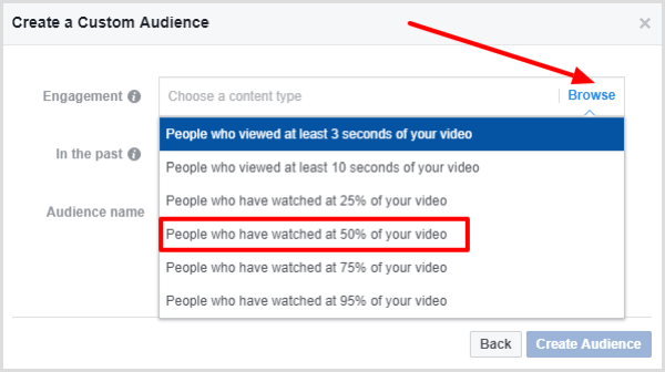 उन लोगों का चयन करें जिन्होंने आपके वीडियो का कम से कम 50% देखा है।