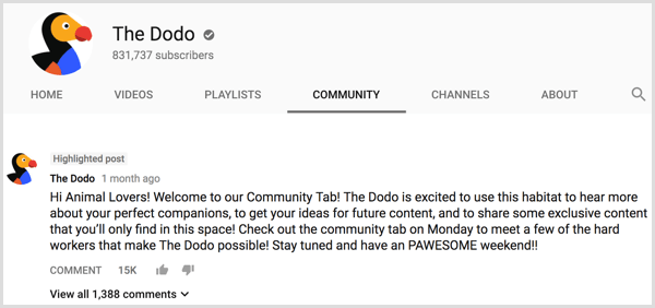 YouTube चैनल सामुदायिक टैब परिचय पोस्ट