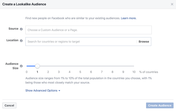 अपने फेसबुक विज्ञापनों के लिए 1% लुकलाइक ऑडियंस बनाने का विकल्प।