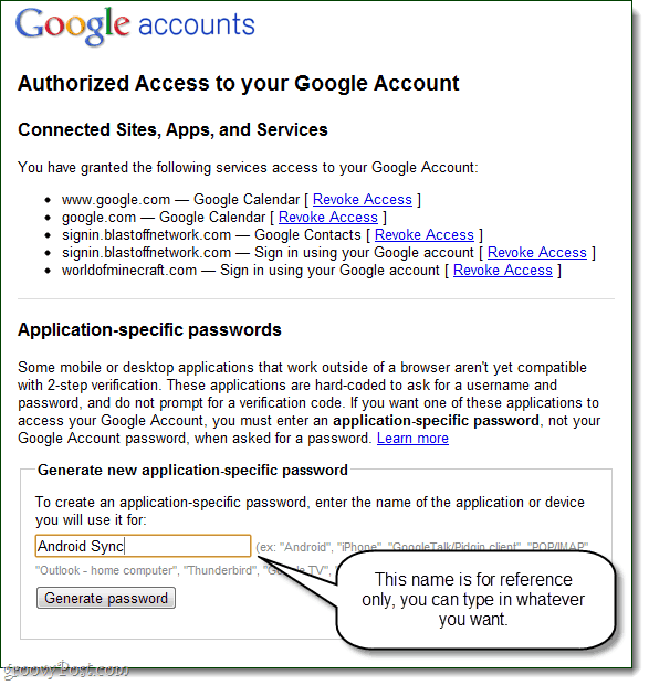 एप्लिकेशन विशिष्ट पासवर्ड उत्पन्न करने के लिए Google का उपयोग करें